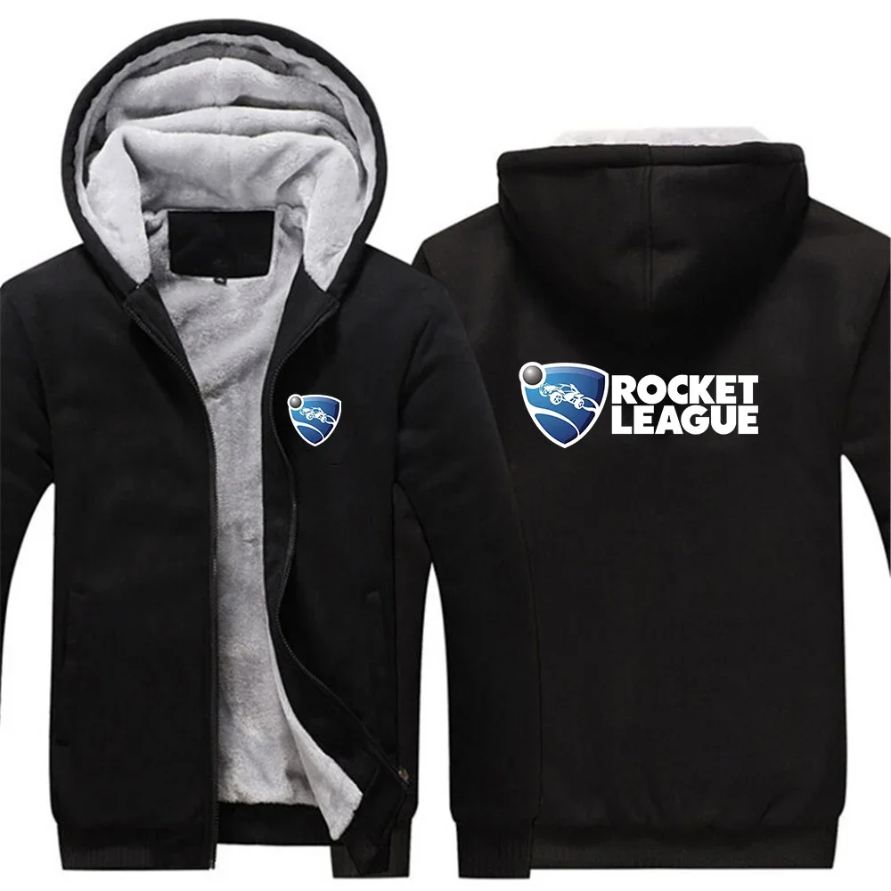 2024 Winter New Rocket League Hoodies Print Man Jackets Zipper Thicken Cotton Warmer Hooded Leisure Pocket Men Sweatshirt Tops