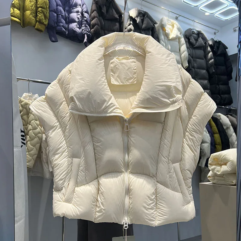 Stand Collar High Quality Women Coat 2025 New Winter Thick Down Jacket Detachable Sleeves White Duck Down Women Down Jacket H560