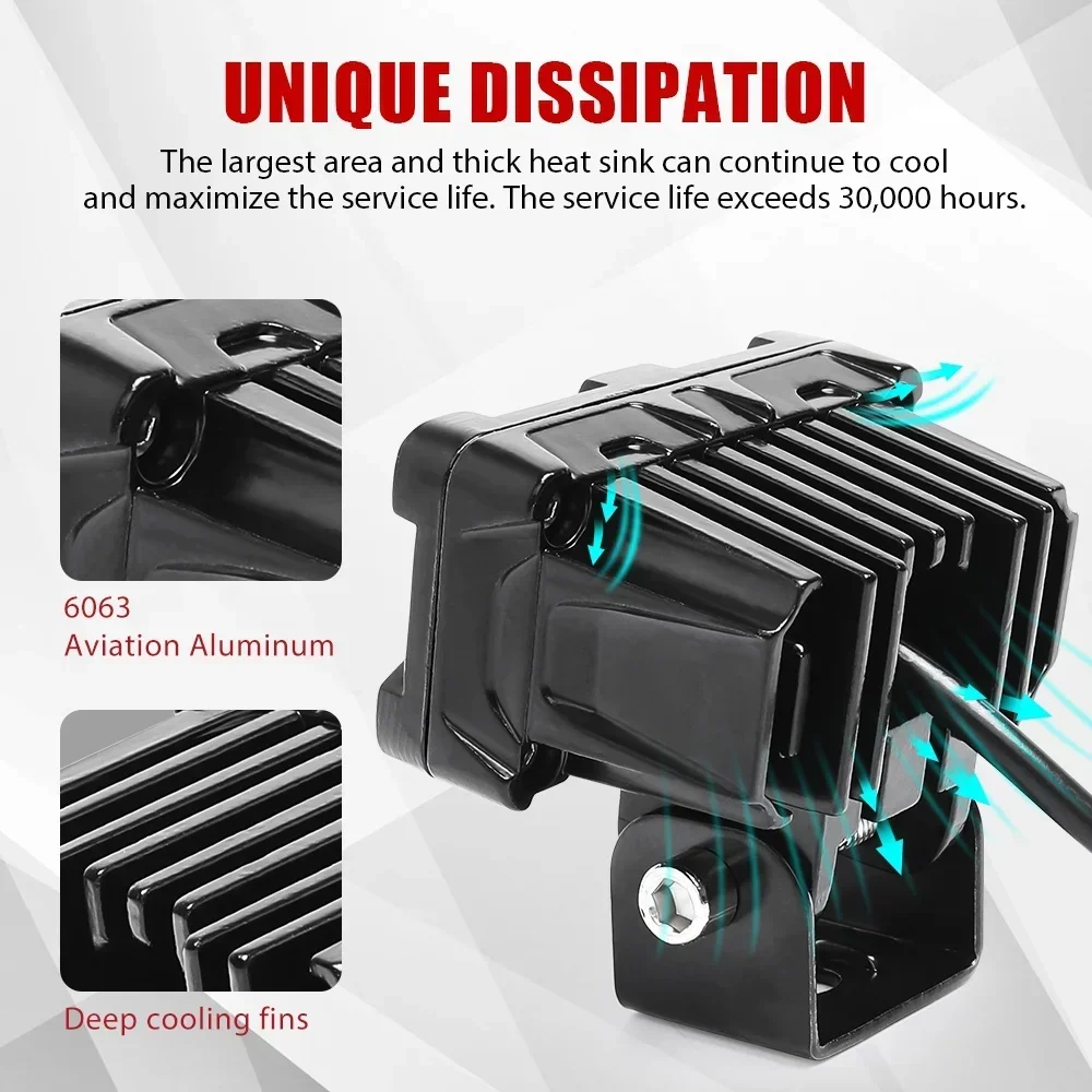 60W Motorcycle LED Double Lenses Spotlight 12V Auxiliary Fog Lamp Dual Color Hi/Low Beam Fog Lamps for Motorcycle Car Trucks SUV