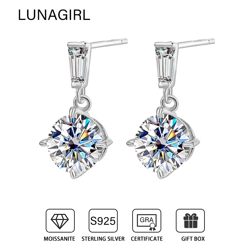 

925 Sterling Silver 1CT D Color Moissanite Drop Earrings For Women Bridal 100% Pass Diamond Test Wedding Party Fine Jewelry Gift