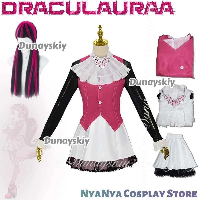 

Аниме Draculauraa Косплей Ула с черным мелированием парика с розовым платьем Helloween Косплей 코스 hadiah Wszystkie Suit