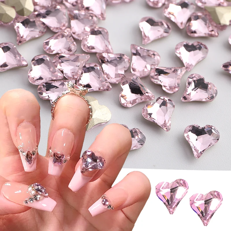 10 pièces de décorations pour ongles en strass cœur rose, breloques en cristal, bijoux en diamant, pierres et accessoires pour manucure
