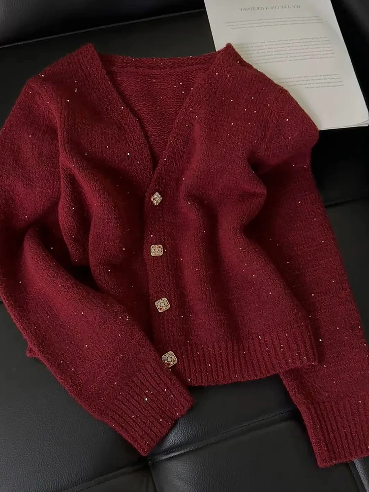 

Модная корейская люксовая трикотажная кофта квадратного кроя, плотная, для ранней весны, верхняя одежда для новогодних праздников