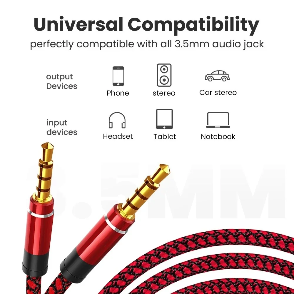 1.5 Meter Braided 3.5mm Male to Male AUX Extension Transmission Audio Cable for Cell Phones Car Audio Players Headset Tablets