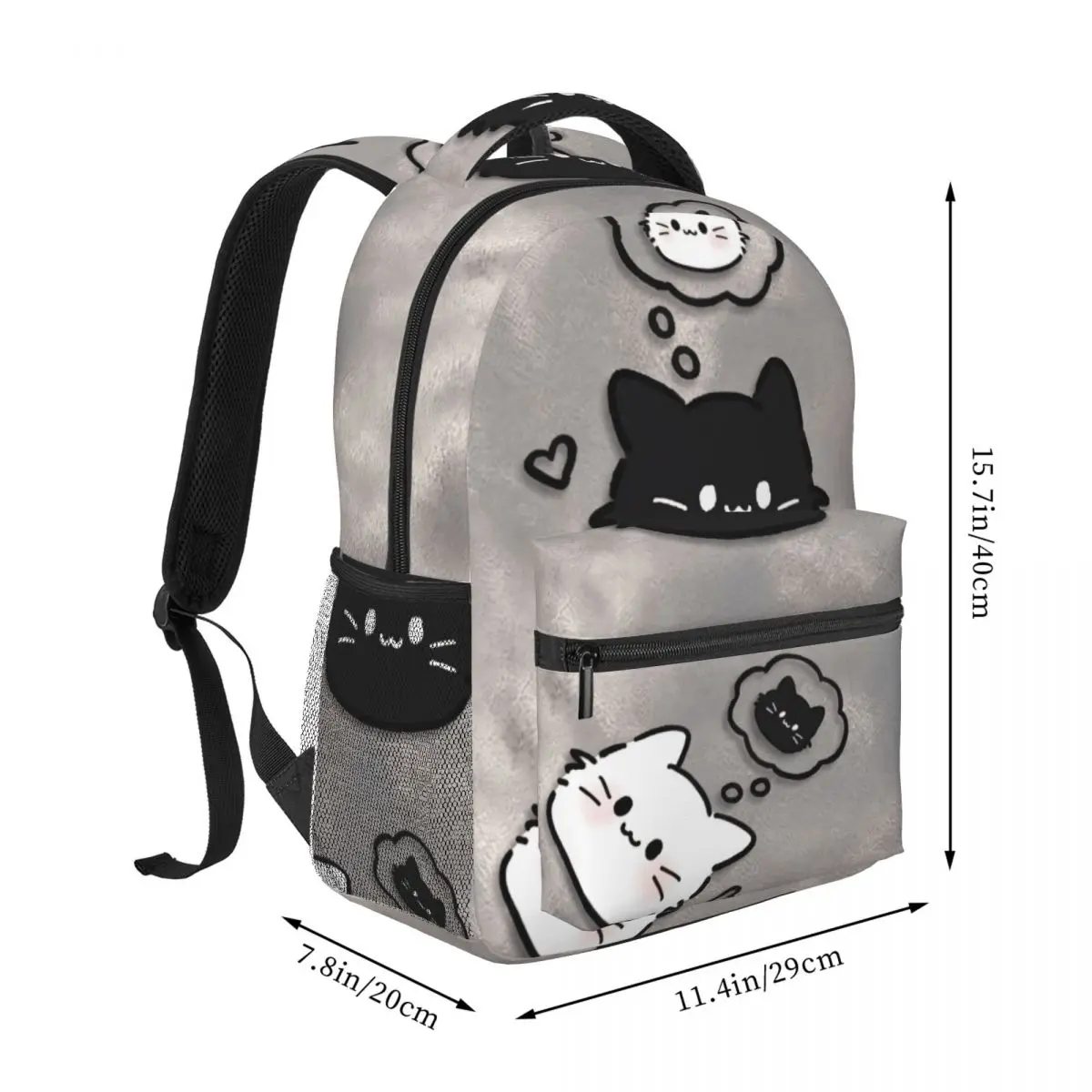 Aesthetic Animal Student Backpack Center Cat Couple Cute Minimalist Grey Black White Streetwear Bookbag for Teens College Travel