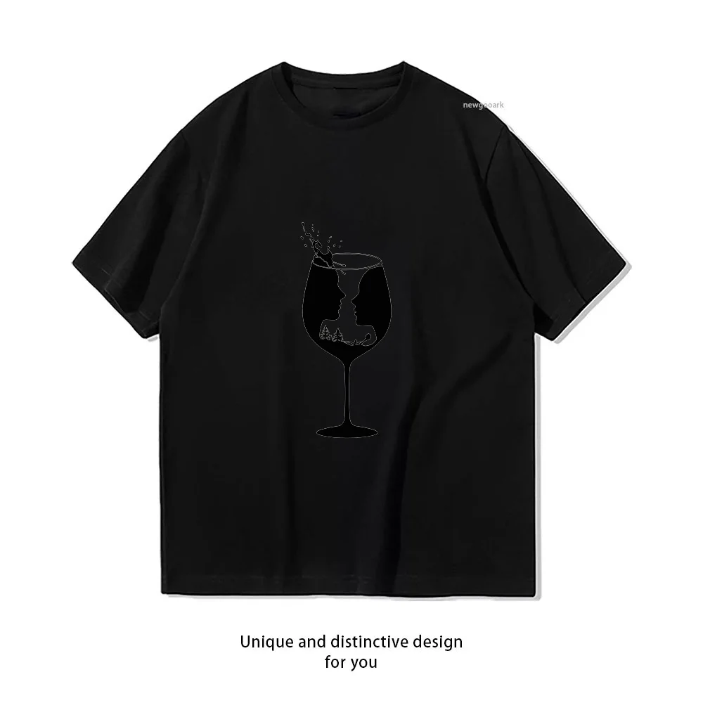 Wine Glass Art Silhouette Design  Casual Cotton Short Sleeve Tee for Men Women