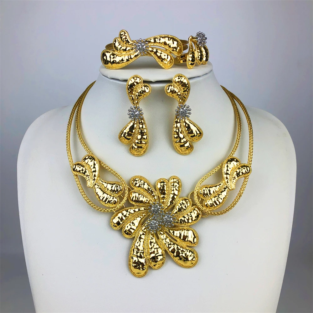 ESALE Brazilian Simple Style Big Bold Necklace Luxury Quality African Bride Jewelry Set For Women Party Gifts