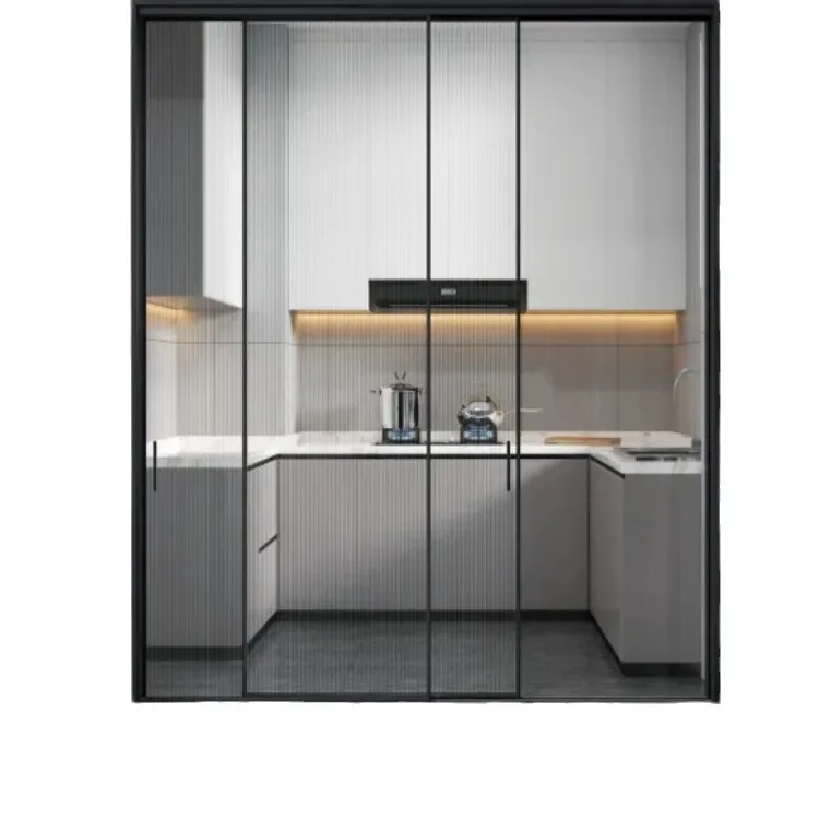 Extremely narrow sliding kitchen bathroom balcony Changhong glass triple linkage hanging rail heavy duty door soundproof door al