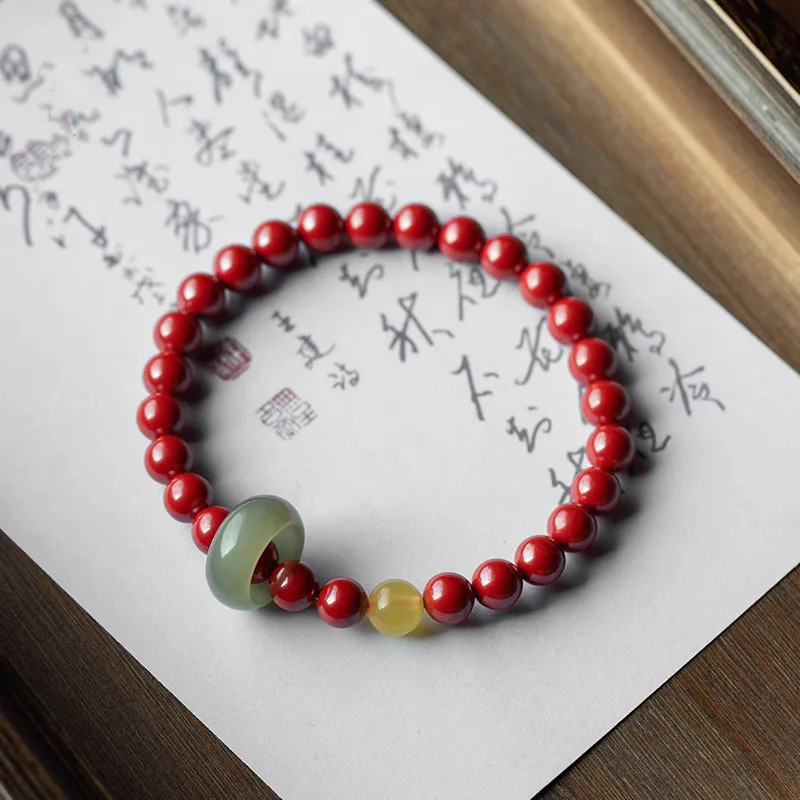 

Natural Cinnabar Hetian Running Ring New Imperial Sand Bracelet Chinese Style Zodiac Year Jade Gift For Women HandString