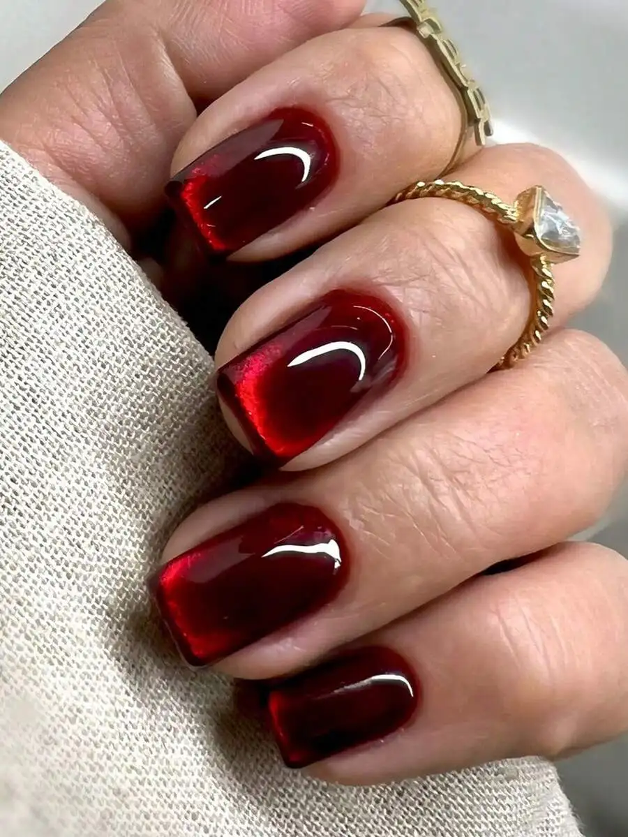 24Pcs Neutral Short Square Shape Nail Nails Red Solid Press On Nails Acrylic Nails Fake Nails Nails Manicure Set Includes 1Sheet