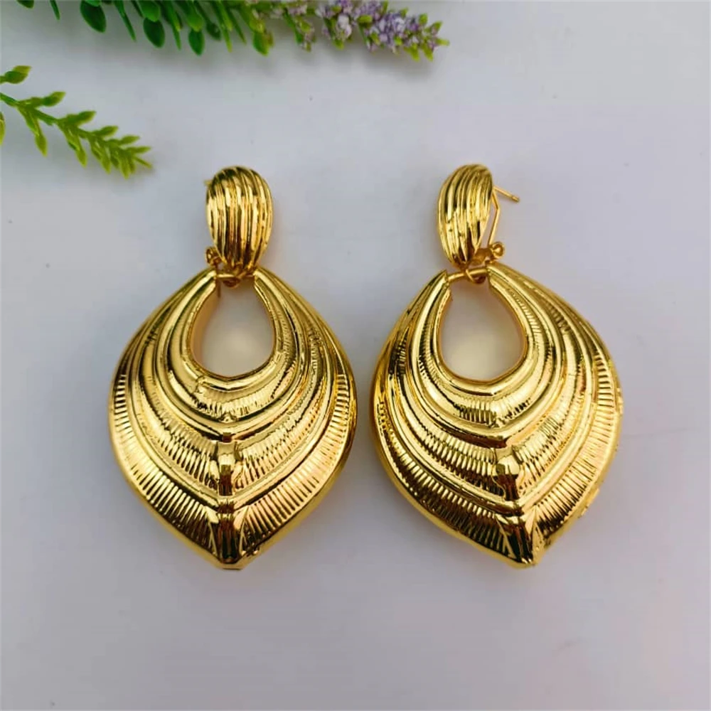 American African Nigeria Fashion Big Drop Earrings Exquisite Copper Large Style For Woman Daily Jewelry Gifts FHK16999