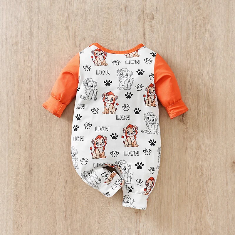 Newborn Baby Boy Long sleeves clothing 0-18Months one-piece braces fashion Orange Lion print Baby pajamas Infant Casual Jumpsuit