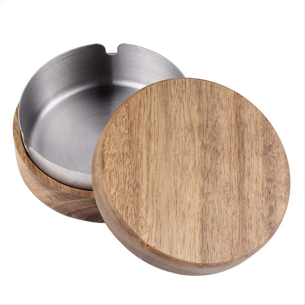 *ABAB Wood Ashtrays with Lid Covered Windproof Ashtray with Stainless Steel Liner Indoor Outdoor Ash Tray,11 X 4.5cm