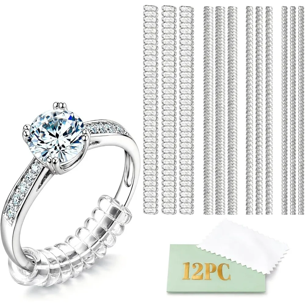 Pack of 12 Clear Ring Sizers to Adjust Ring Size for Women and Men, Reduces Up to 1.5 Sizes, Fits Bands Up to 6mm Wide