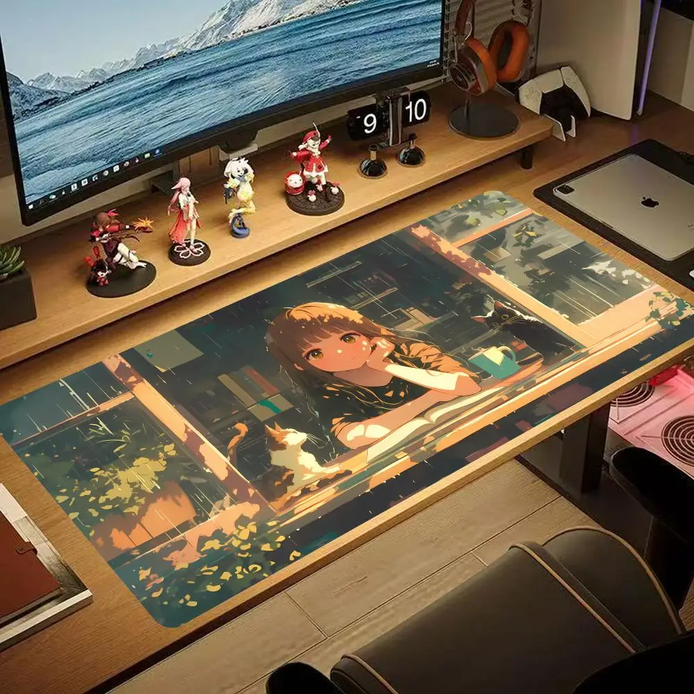 

Rainy Days And Coffee Anime Mouse Pad non-slip Gaming Mousepad Gamer E-Sports Mouse Mat Game Mechanical Keyboard XXL Desk Mat