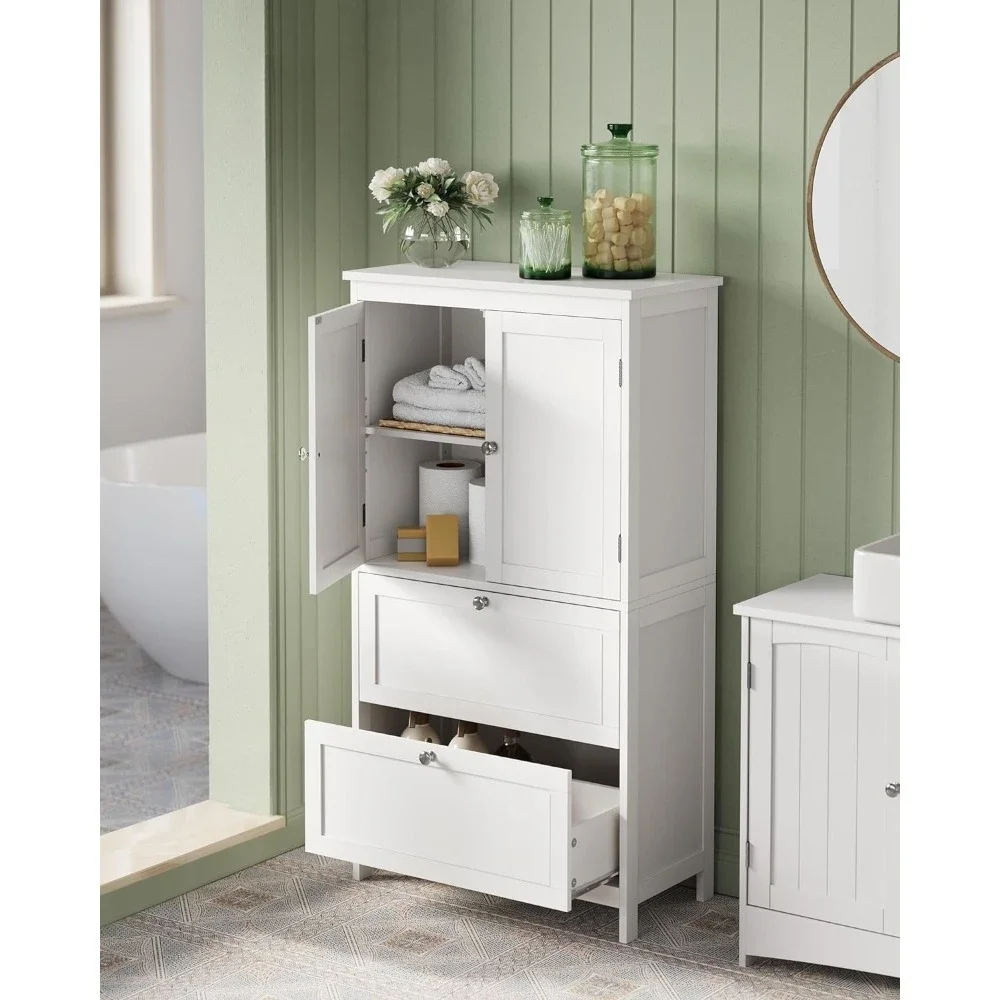 

Bathroom cabinet, independent bathroom cabinet with 2 drawers and 2 doors, adjustable shelves, bathroom floor storage cabinet