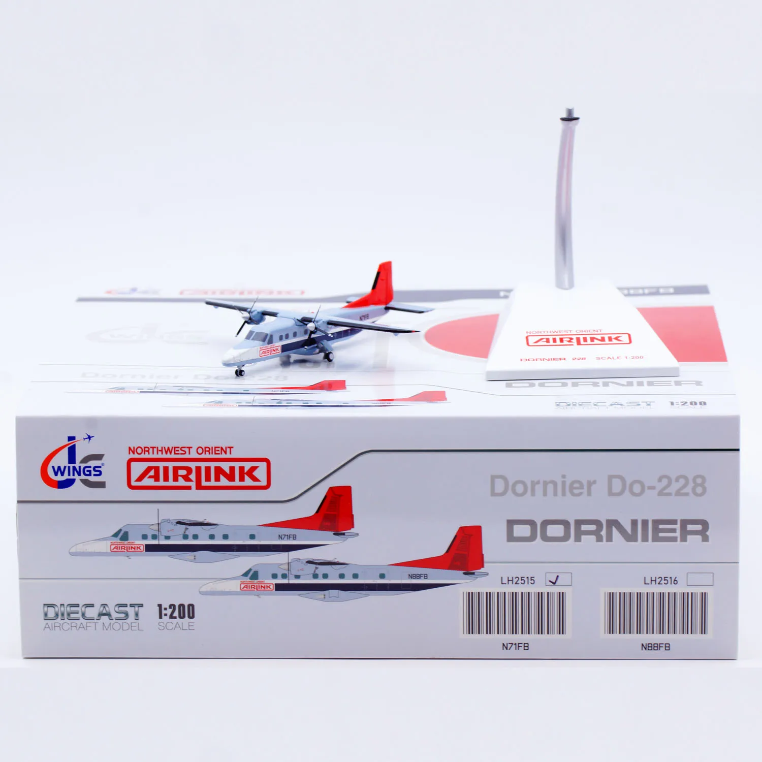 

LH2515 Alloy Collectible Plane Gift JC Wings 1:200 Northwest Airlink Dornier Do-228 Diecast Aircraft Model N71FB With Stand