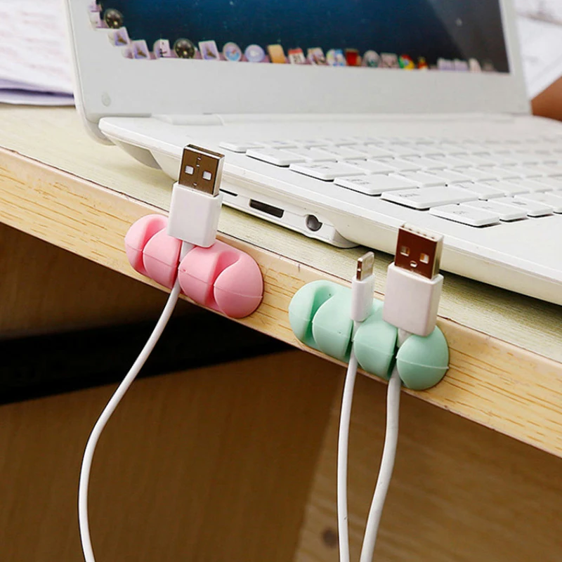 Silicone Cable Winder Self AdhesiveDesktop Cable Holder Kawaii USB Charger Data Line Fixer Clips Desk Organizer Office Supplies