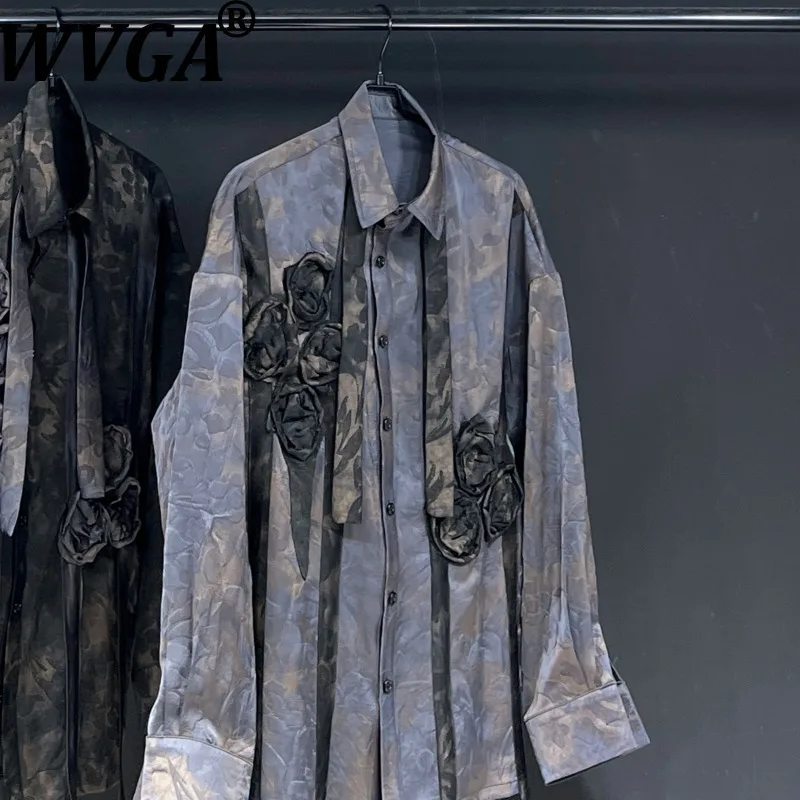 

WVGA Spring Autumn New Men's Tide High Street Rose Patchwork Trendy Long Sleeve Shirts Niche Chic Casual Printed Tops Ins W12617