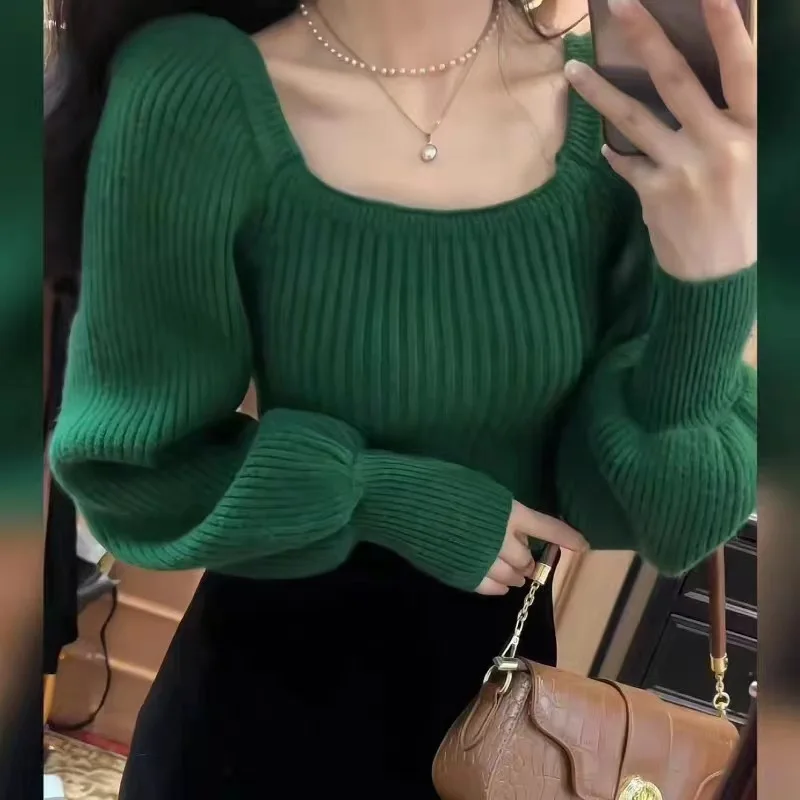 

Autumn Winter Loose Women Sweaters Casual Soft Long Puff Sleeve Pullovers Jumpers Knitwear Basic Sweater For Women Tops