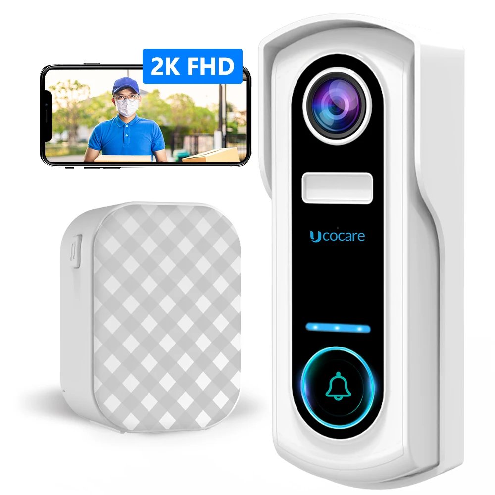 ucocare campainha de video domestico sem fio inteligente 2k wi fi interfone ao ar livre deteccao humana campainha com carrilhao p3 suporte alexa 01