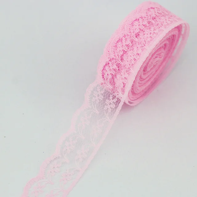 (10 Yards/roll) Pink Color Lace Fabric Ribbon Decoration Gift Wrapping Handmade DIY Material