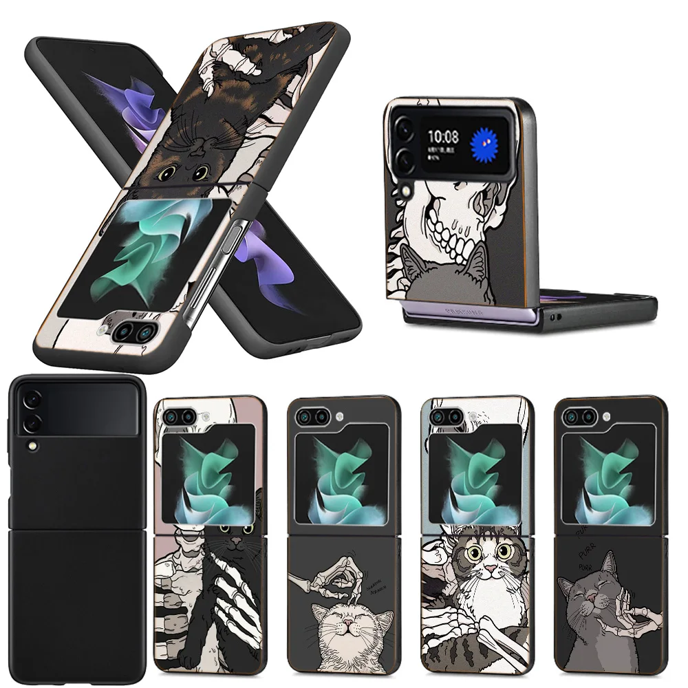 Skull Cat Skeleton Dog Clear Phone Case For Samsung Z Flip 5 4 3 Galaxy Z Flip 6 5G Shockproof Hard Cover TPU PC Hard Coque Soft