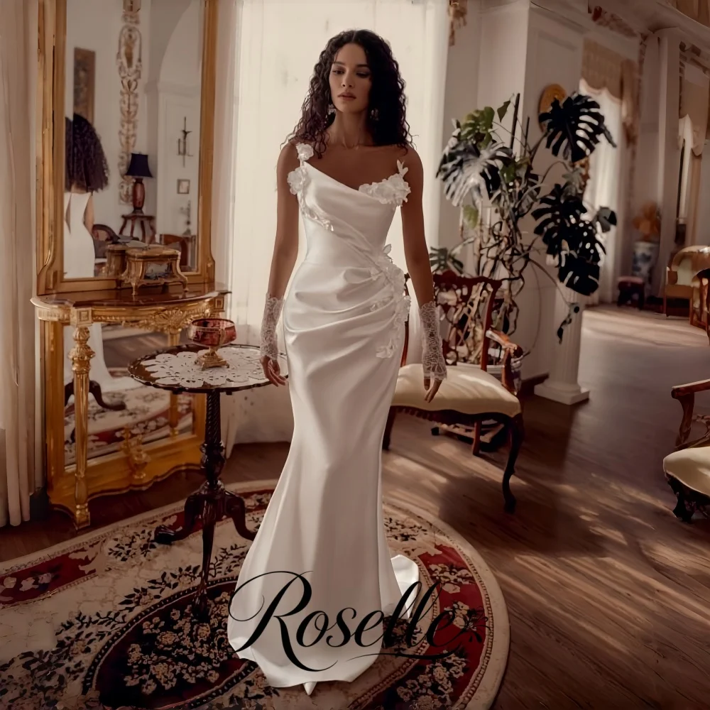 ROSELLE Asymmetric V-Neck Elegant Mermaid Wedding Dress Sleeveless Flower Pleat Backless 2026 Bridal Customized Vestido De Novia