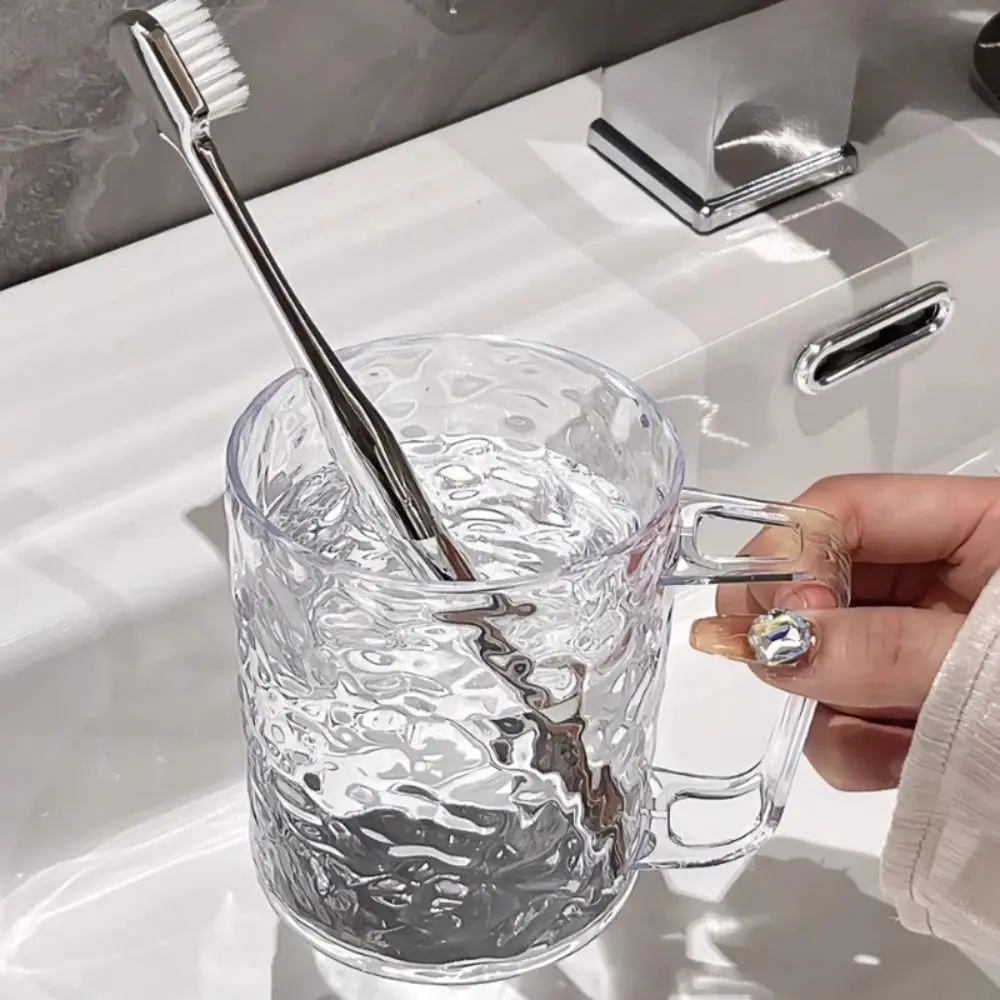 Transparent Glacier Pattern Toothbrush Cup With Handle For Bathroom_voghion.com