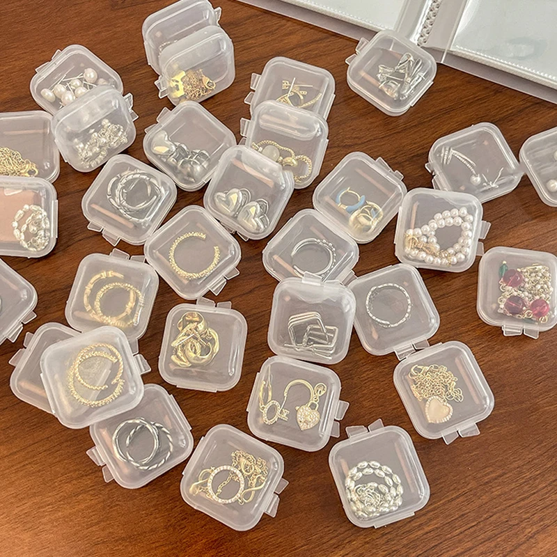 10Pcs Mini Transparent Square Plastic Storage Box Lid Empty Case Tiny Bead Jewelry Pills Small Craft Gadget Packaging Container