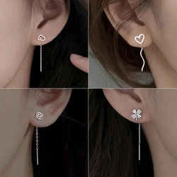 2024 New Fashion Long Tassel Zircon Love Drop Earrings For Women Sparkling Ear Line Earrings Jewelry Party Gifts