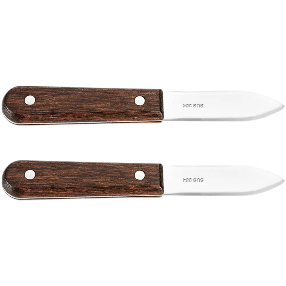 Cuchillo para ostras de acero inoxidable 304, mango de nogal, compacto, ligero, portátil, para mariscos, abridor de palmas de cocina para el hogar, 2 uds.