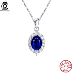 ORSA JEWELS Created Sapphire Sterling Silver Pendant Necklace Women's Trendy Tear Drop Pendant Anniversary Jewelry Gift LZN06