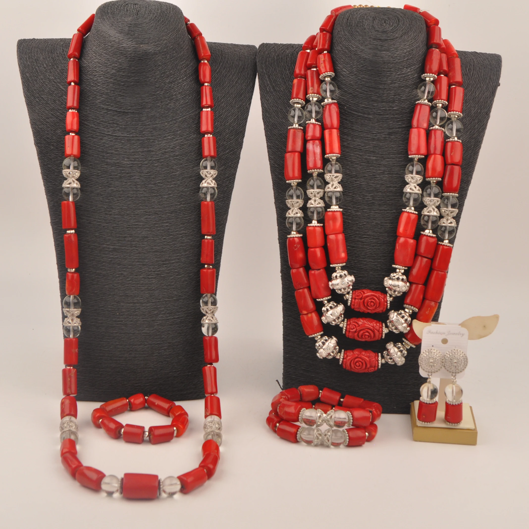 

African Necklace Real Red Coral Beads Set Jewelry for Nigerian Wedding