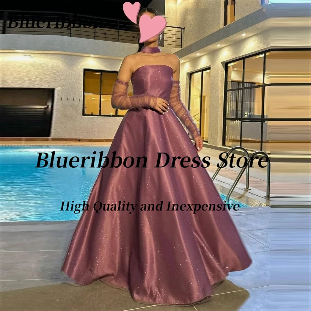 Blueribbon Vestidos Para Mujer suknia na bal maturalny z długimi rękawami suknie wieczorowe długość linii urodziny Vestidos De Noche