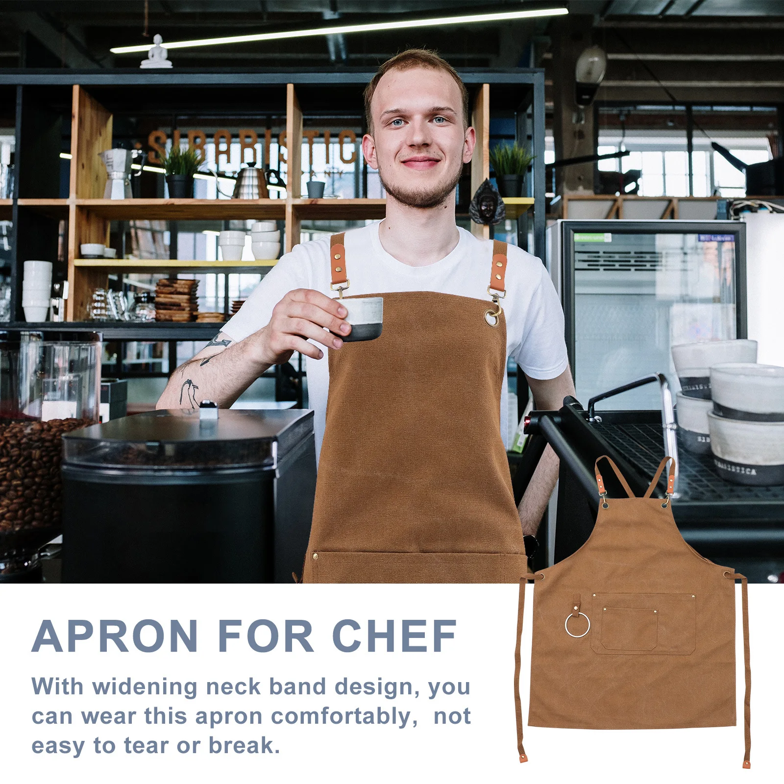 

Canvas Apron Men Women Stylist Hair Dresser Cross Back 3 Pockets Headphone Loop Kitchen Cooking Bartender Workwear