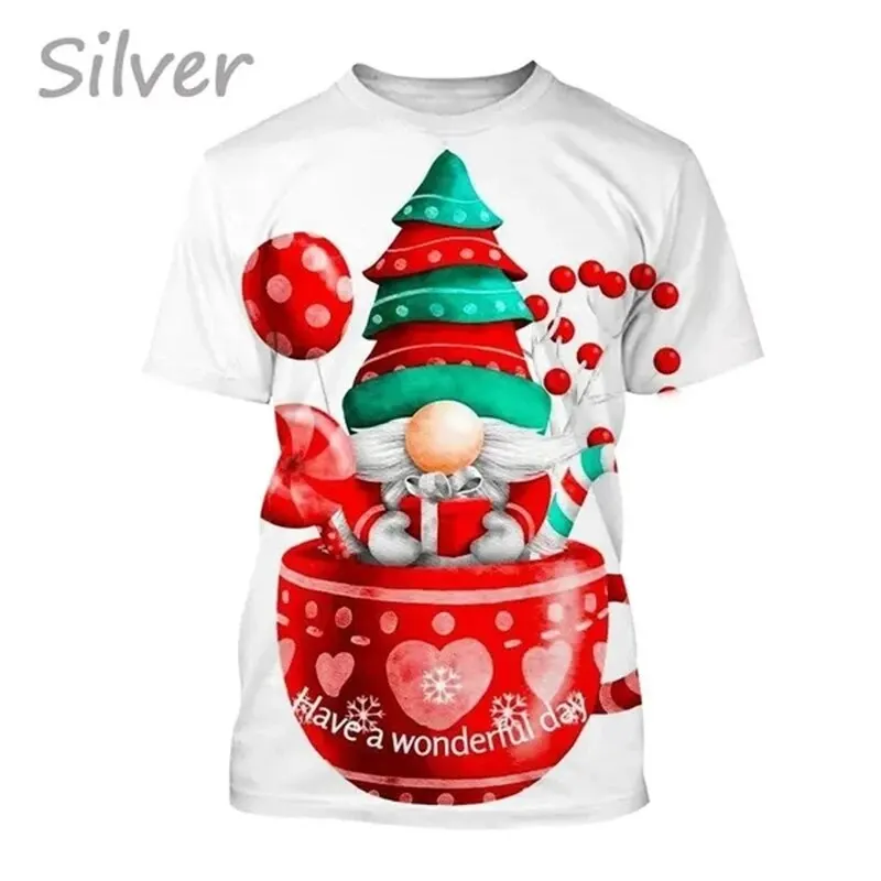 

Cute Santa Claus with Deer Graphic Tee Shirt Merry Christmas T Shirt Men and Women T-shirt Kids Boys Xmas T-shirt Casual Female