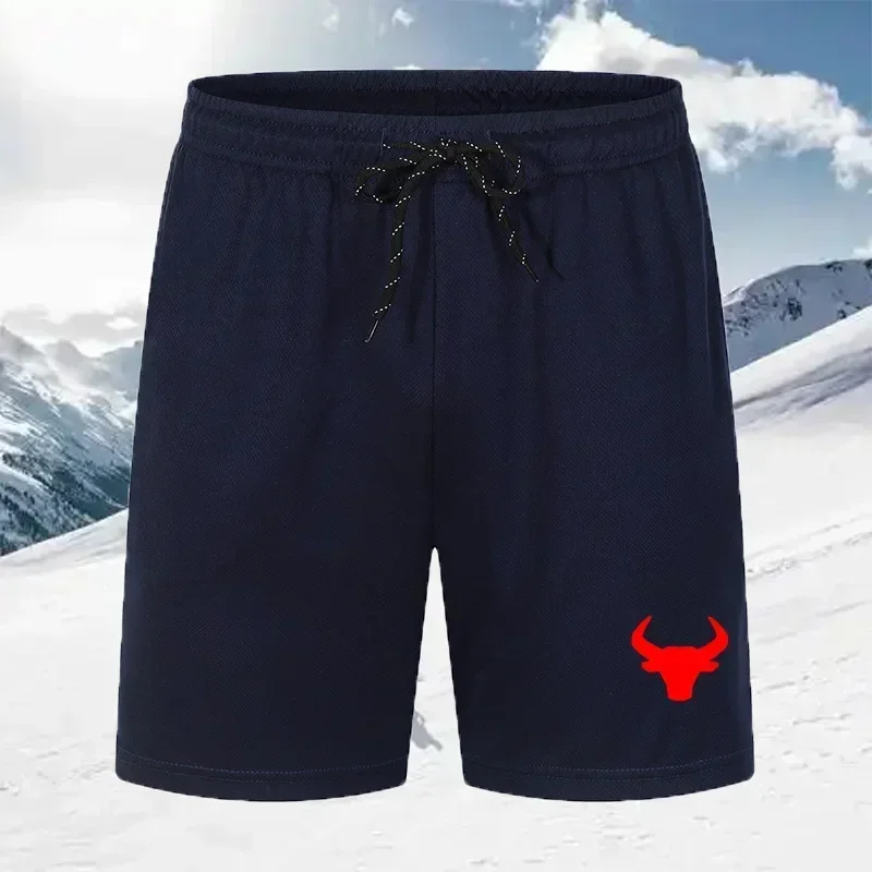 

Street Style Mens Athletic Shorts Black Bull Print Drawstring 5 Color Choices