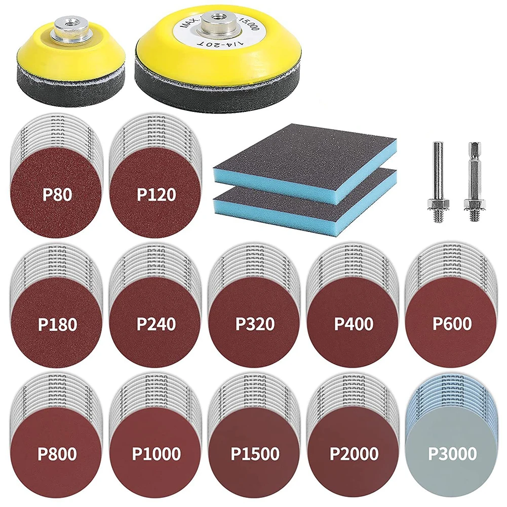 مجموعة ورق الصنفرة الألومينا 3 بوصة 80-3000 ورق تلميع حصى مع لوحة وسادة قرص الصنفرة ومقبض مجموعة ملحقات الأدوات الدوارة #1