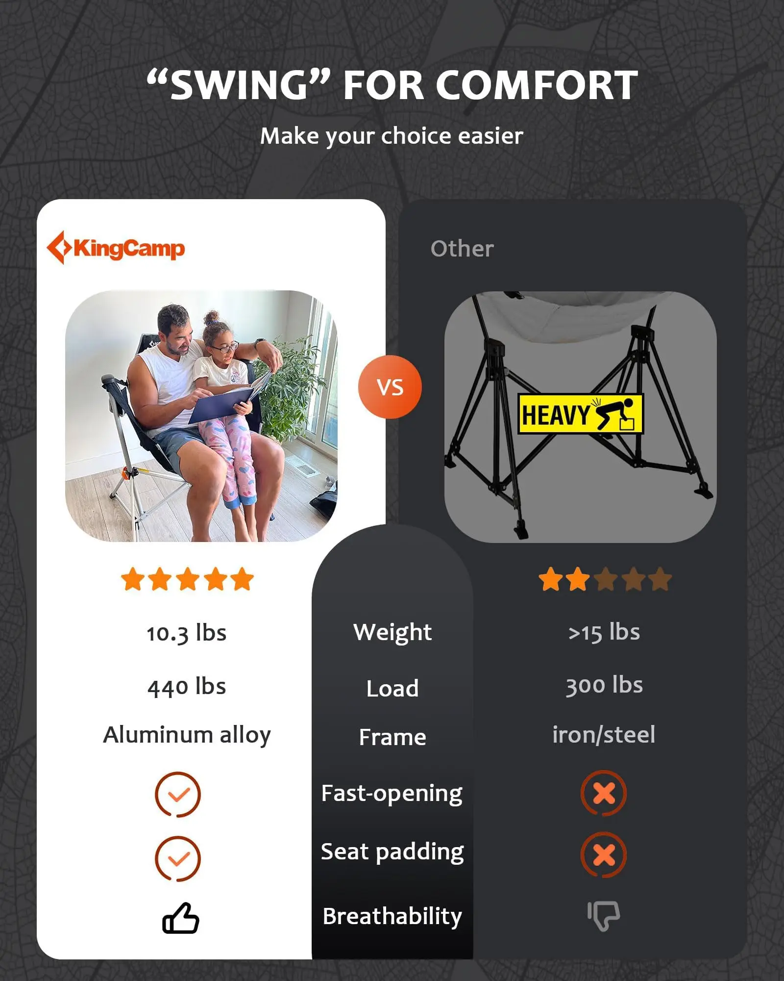 Freeestyle Roccker xl، كرسي تخييم أرجوحة، أرجوحة، محمول، هزاز كبير الحجم قابل للطي مع حامل أكواب بإطار من سبائك الألومنيوم