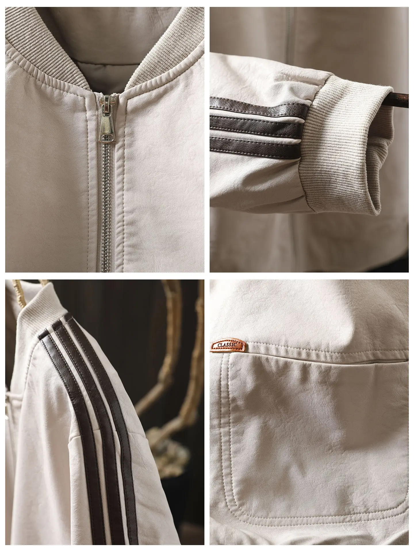 Cool ort Weißes Leder-Jacet für Damen, 2025, New Sle Retro Faion Biker-Jacet, Stehkragen, hohe Taille, Sensation Motorrad...