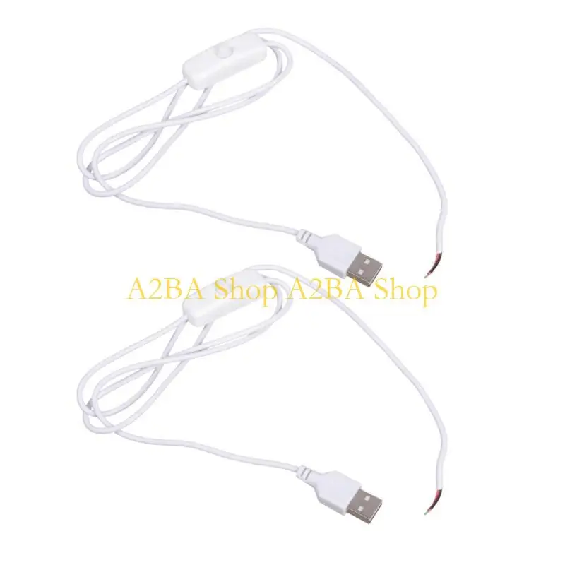 A2BA 5V1A USB Power Supply Cable with Switches 2 Pin Bare Wire Ends Replace Repair Cable Suitable for Fan Lights Projects