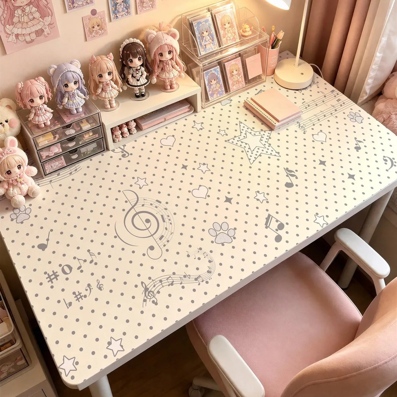 PU Leather Mouse Pad Colorful Piano Note Polka Dot Mouse Pad Paw Stars Office Desk Mat Waterproof Non-Slip PU Desk Blotter Pad