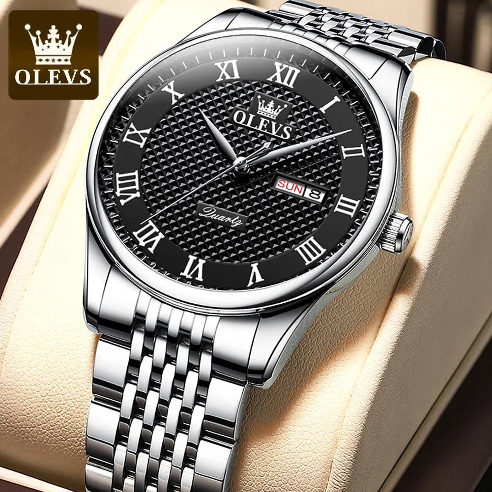 

OLEVS New Classic Quartz Watch for Men Stainless Steel Strap Waterproof Fashion Mens Watch Week Date Clock Relogio Masculino