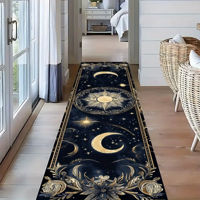 VIKAMA Star and Moon Tarot Card Long-Striped Corridor Carpet Anti-Slip Washable Kitchen and Bedroom Floor Mat Home Decoration