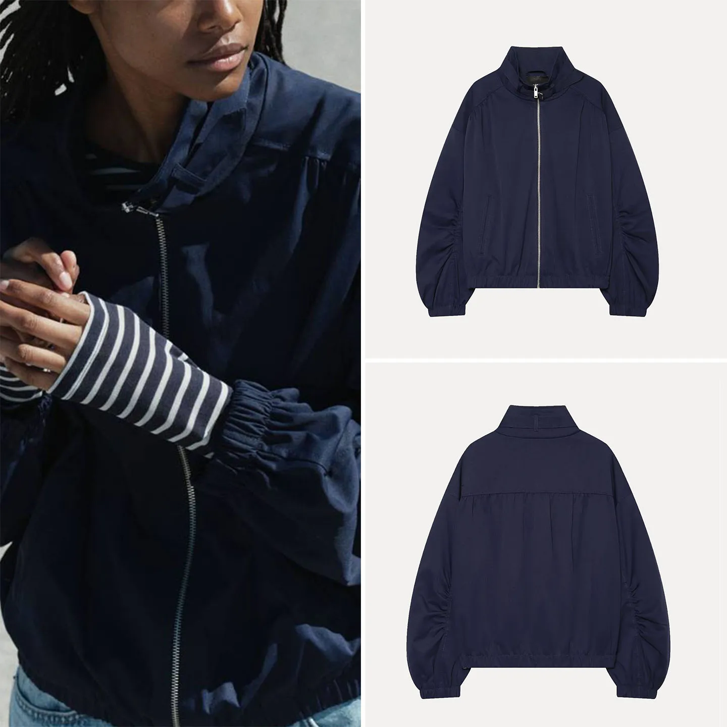 Women's Casual Style Long Sleeve Stand Collar Oversized Pilot Jacket Autumn Fashion 2026 ZADATA Brand Zipper Closure Coat