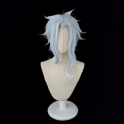 Genshin Impact Dottore Cosplay Wig Doctor Fatui Short Light Blue Halloween Party Fake Hair Wig Snezhnaya + Wig Cap