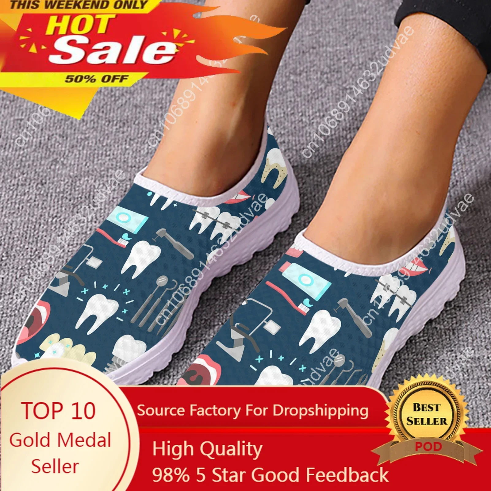 Women's Sneakers Dentist Shoes Dental Equipment Print Summer Mesh Women's Loafers Light Breath Flats Footwear Woman