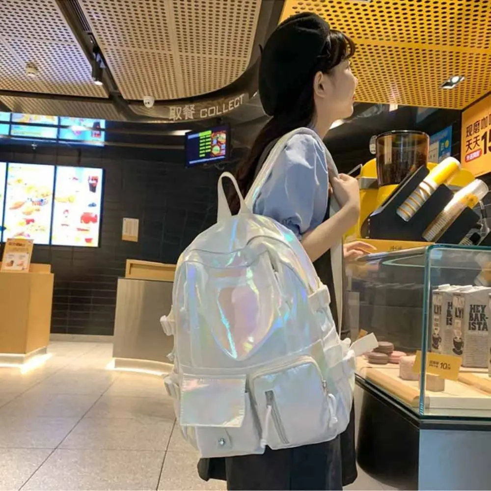 Gift Multi-Pocket Laser Backpack Large Capacity Handbag Students School Bag Korean Style Storage Bag Shoulder Bag School