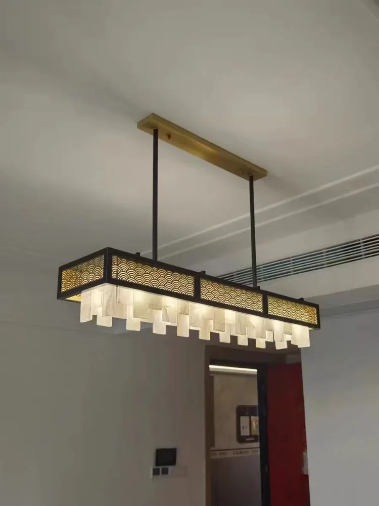

Modern Minimalist Restaurant with Long Natural Marble Pendant Lights Light Luxury Villa Living Room Bedroom Minimalist Design